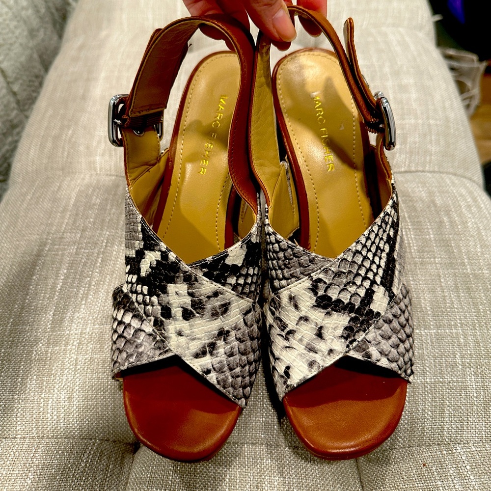 Marc Fisher snake sling back sandal.